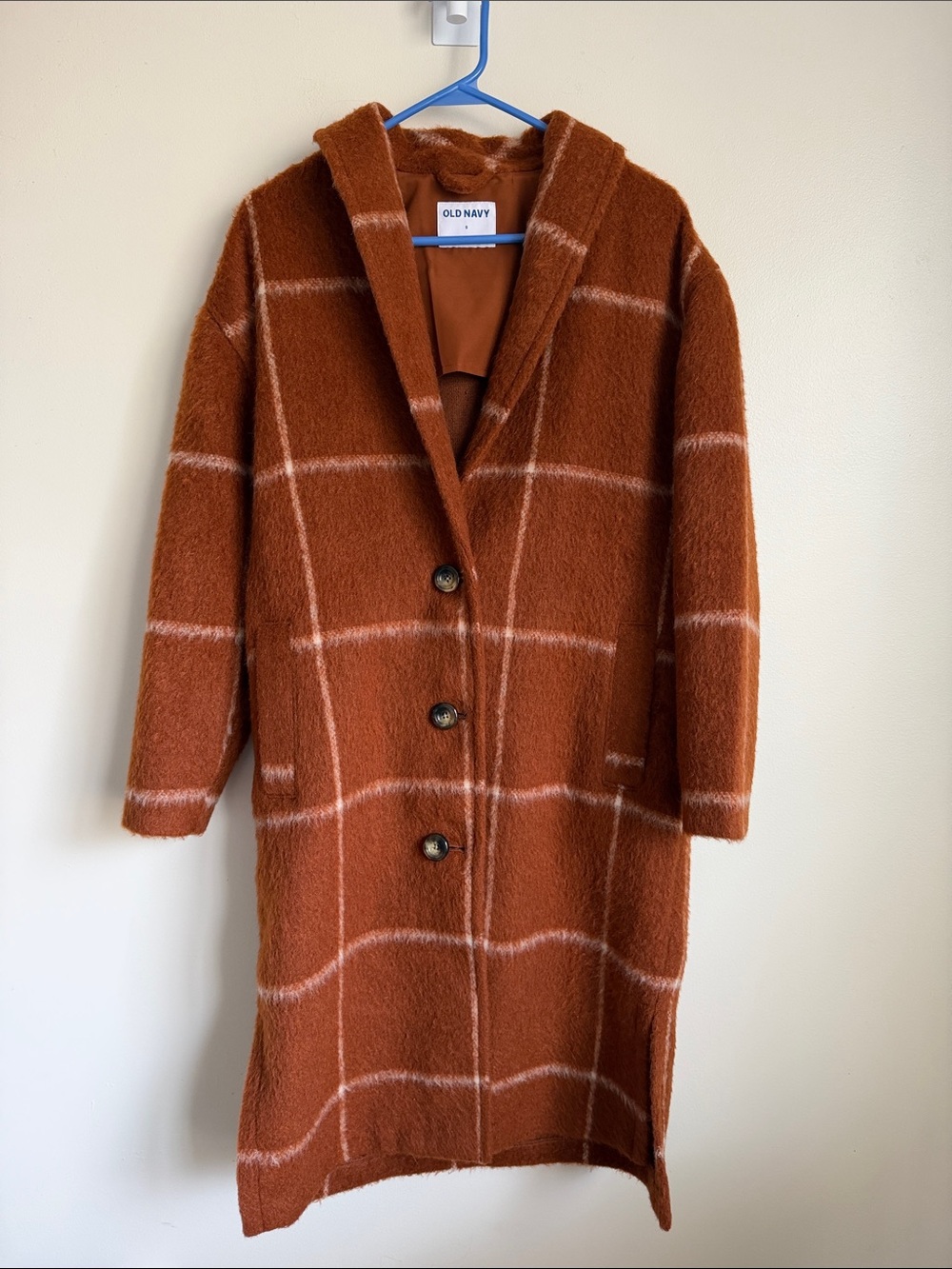 Old Navy Rust Plaid Long Trench Coat NWT